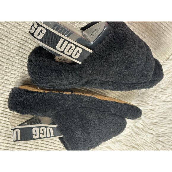 UGG Fluff Yeah Slide Shoes Womens Size 8 Black Fuzzy Slingback Sandals 1095119 - Picture 3 of 11